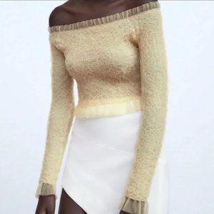 Zara Top Long Sleeves Cropped Off The Shoulders Organza Size Small